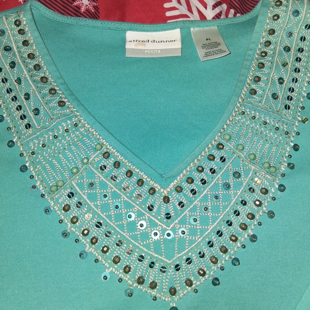 Alfred Dunner Teal Embellished Top